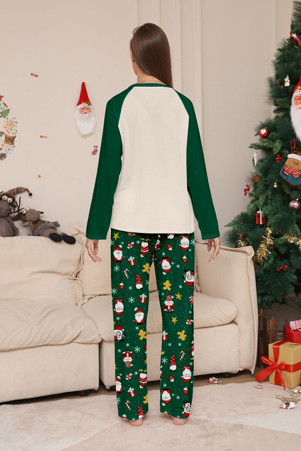 Dark Green Christmas Print Santa Family Matching Pajamas Sets