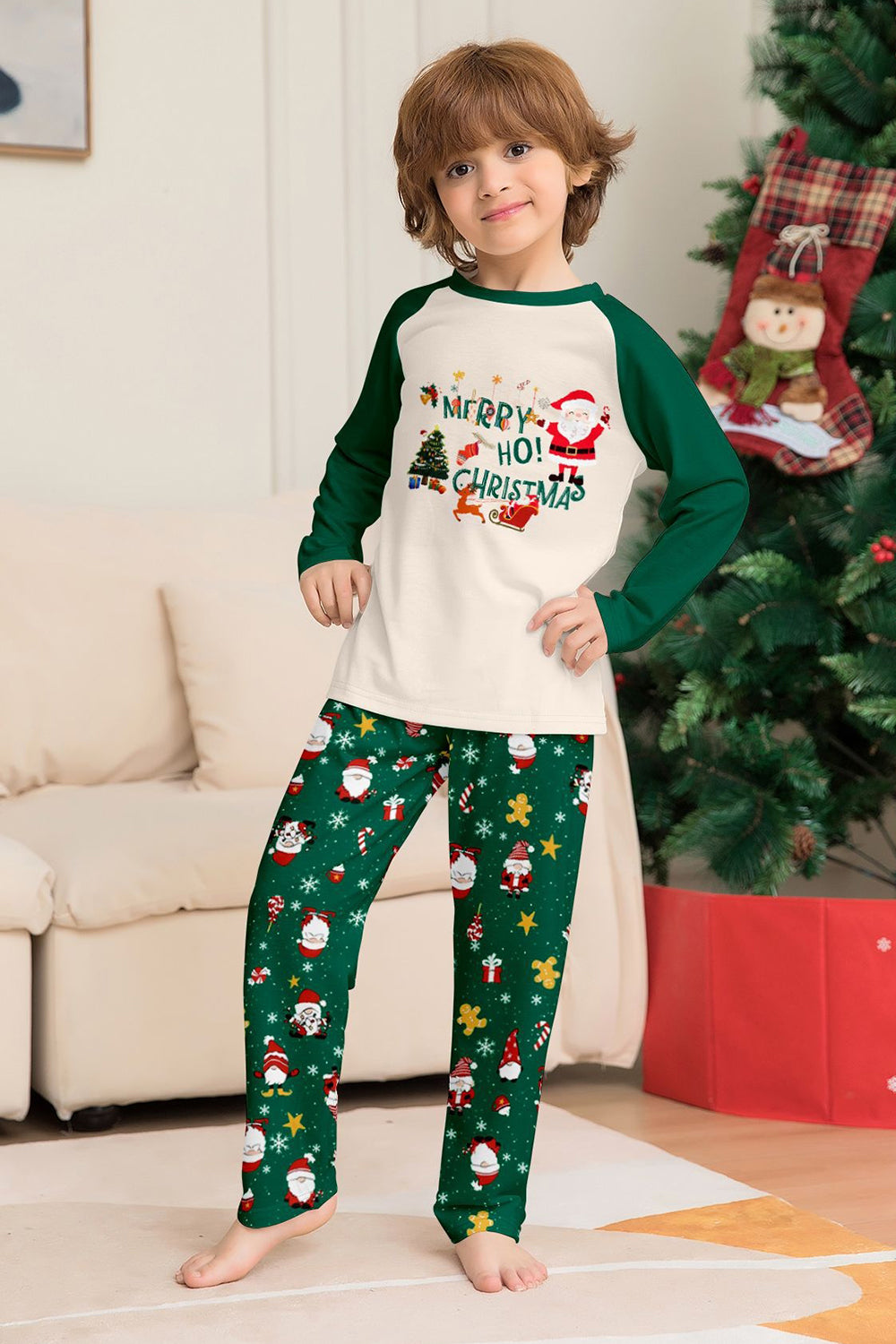 Dark Green Christmas Print Santa Family Matching Pajamas Sets