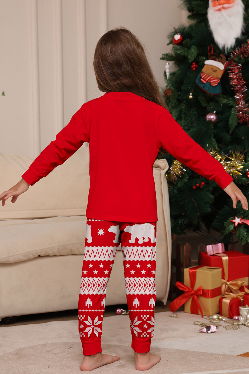 Red Print Tree Long Sleeve Christmas Family Matching Pajamas