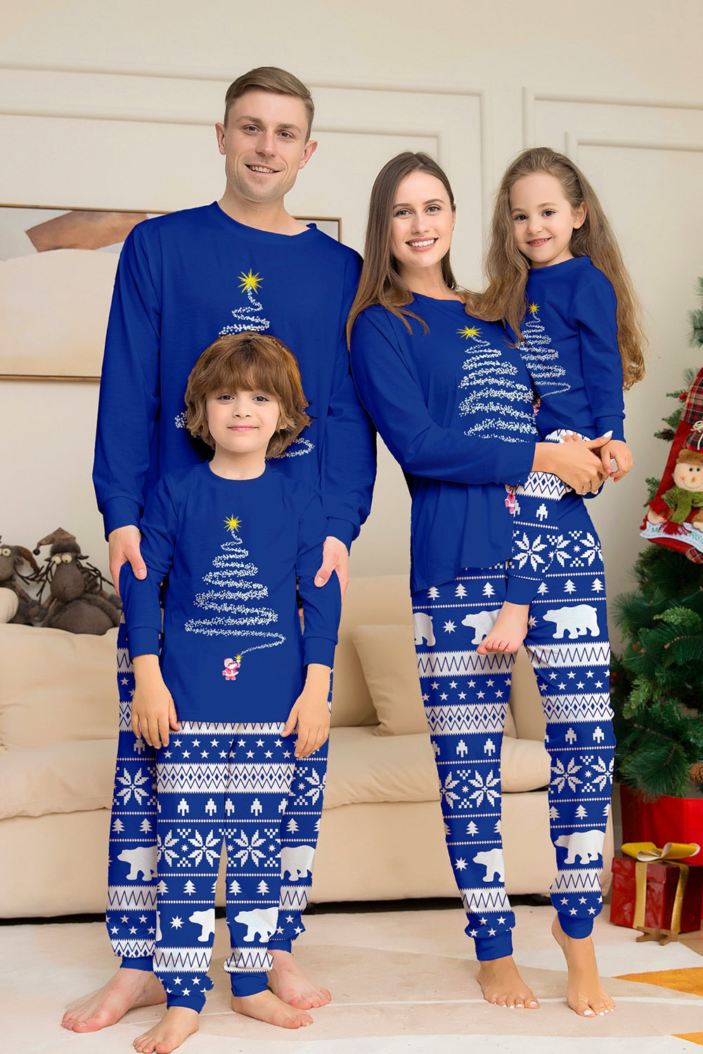 Red Print Tree Long Sleeve Christmas Family Matching Pajamas