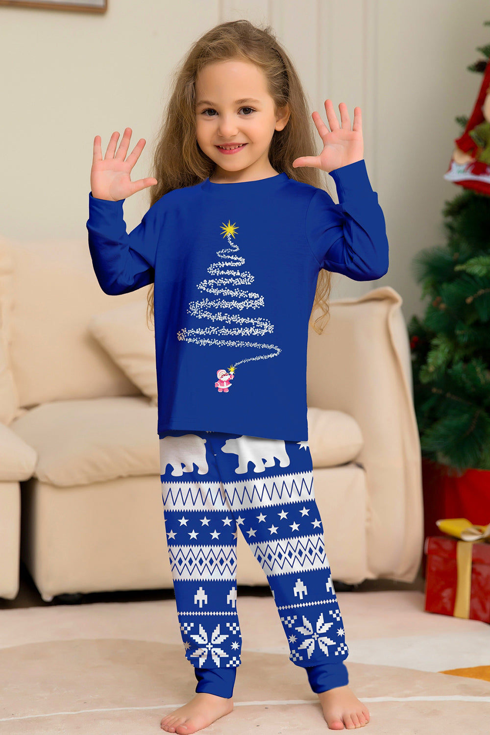 Red Print Tree Long Sleeve Christmas Family Matching Pajamas