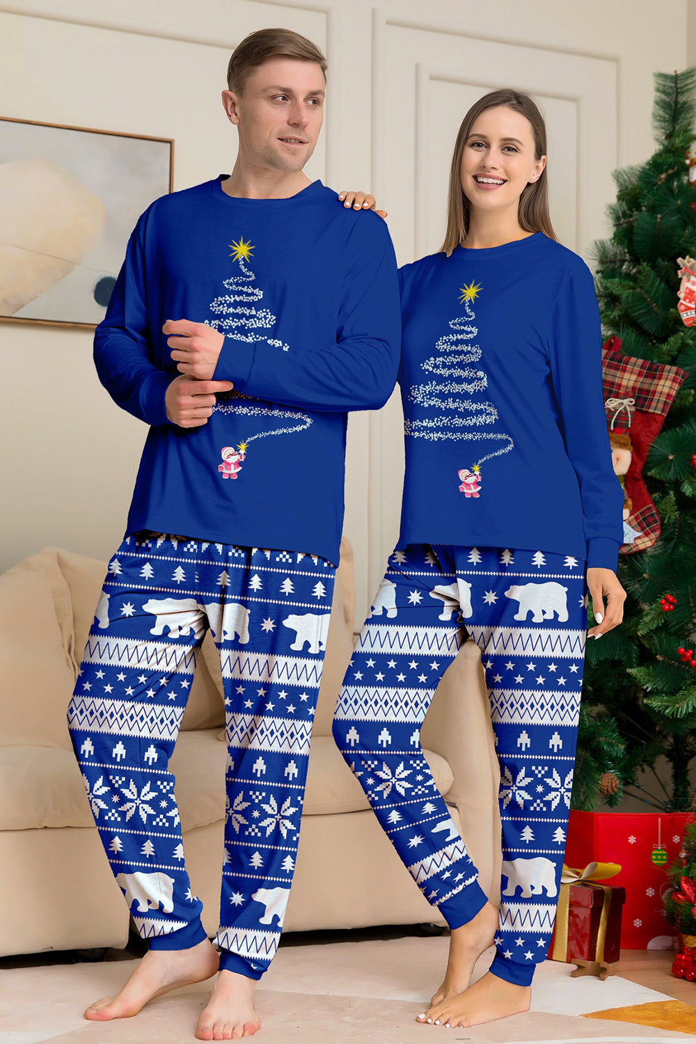 Red Print Tree Long Sleeve Christmas Family Matching Pajamas