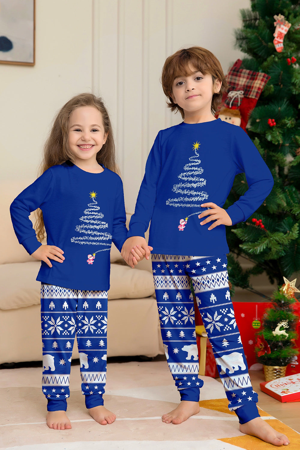 Red Print Tree Long Sleeve Christmas Family Matching Pajamas