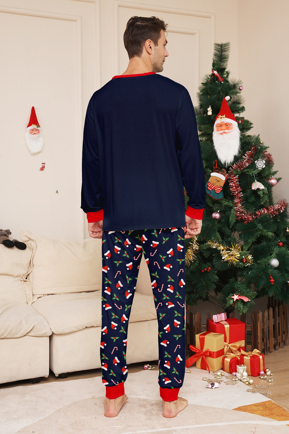 Navy Merry Christmas Print Family Matching Pajamas Set