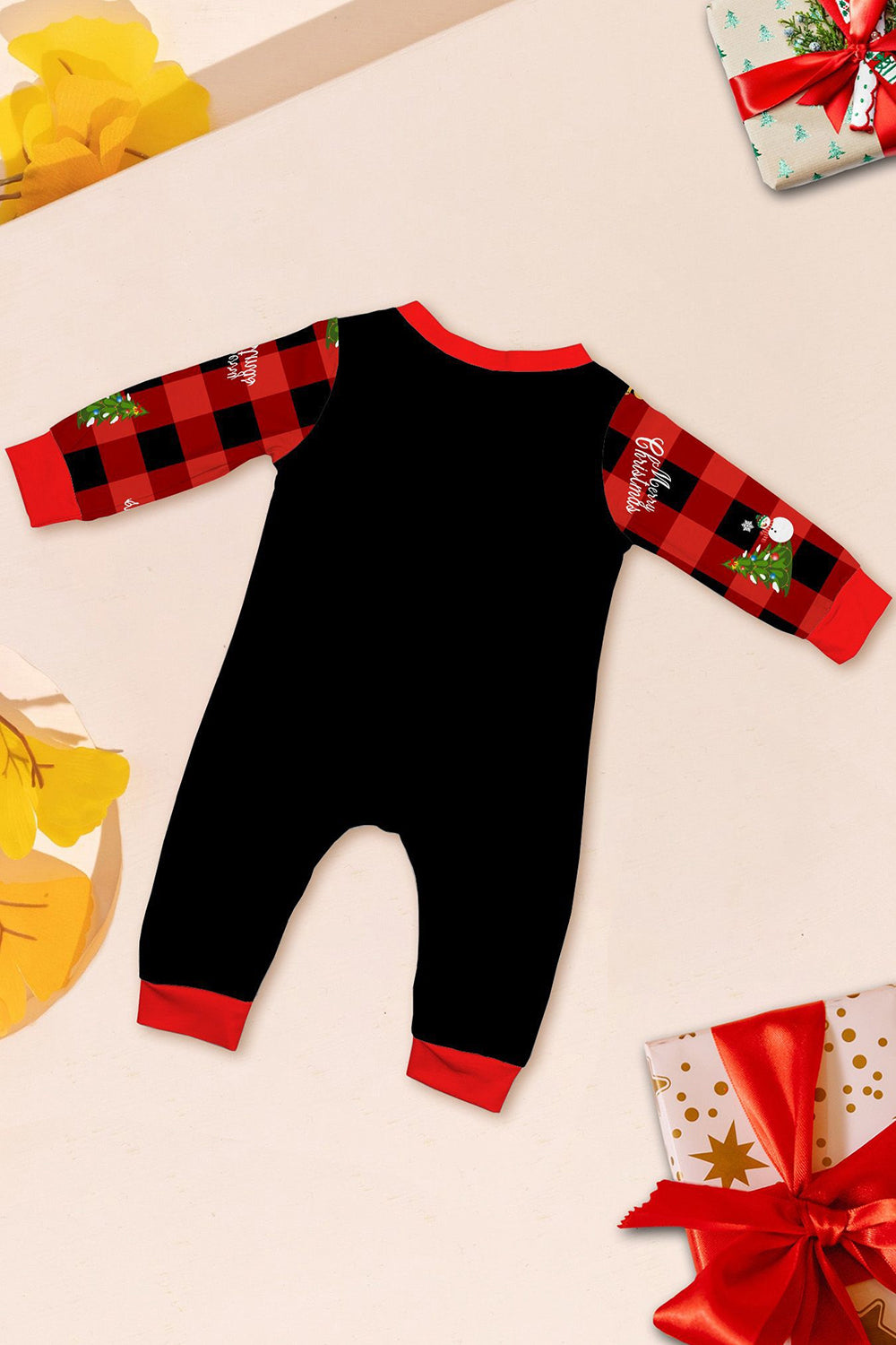 Black Red Print Merry Christmas Plaid Family Matching Pajamas Set
