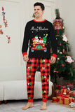Black Red Print Merry Christmas Plaid Family Matching Pajamas Set