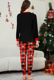 Black Red Print Merry Christmas Plaid Family Matching Pajamas Set