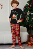 Black Red Print Merry Christmas Plaid Family Matching Pajamas Set