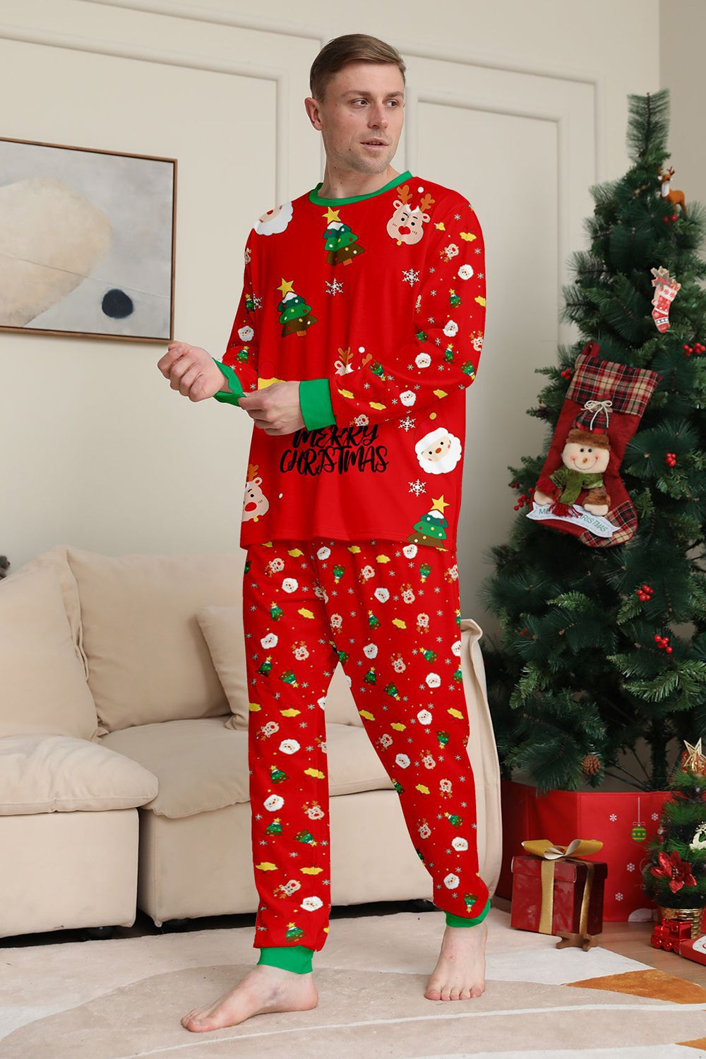 Christmas Cozy Red Print Family Matching Pajamas Set