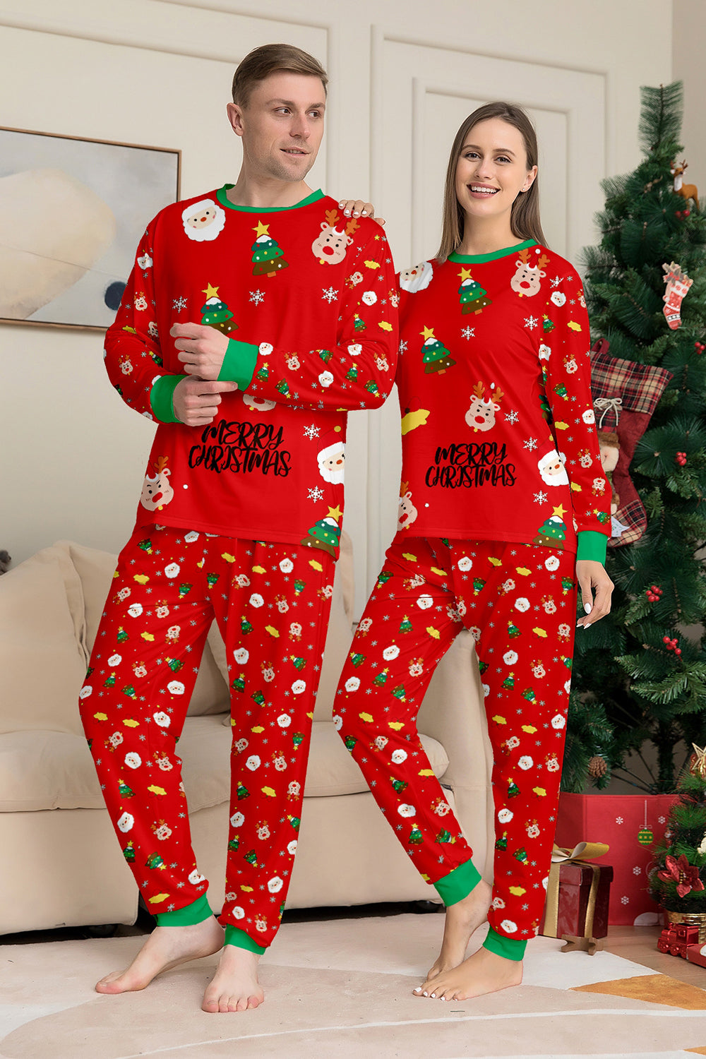 Christmas Cozy Red Print Family Matching Pajamas Set