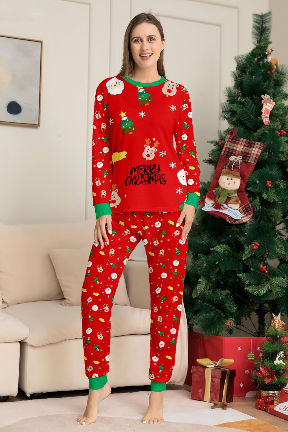 Christmas Cozy Red Print Family Matching Pajamas Set