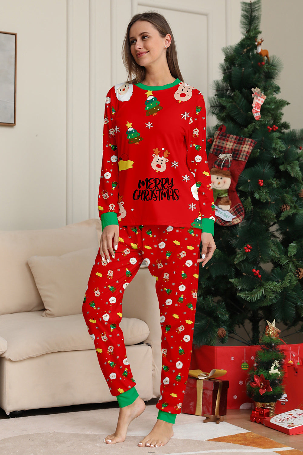 Christmas Cozy Red Print Family Matching Pajamas Set