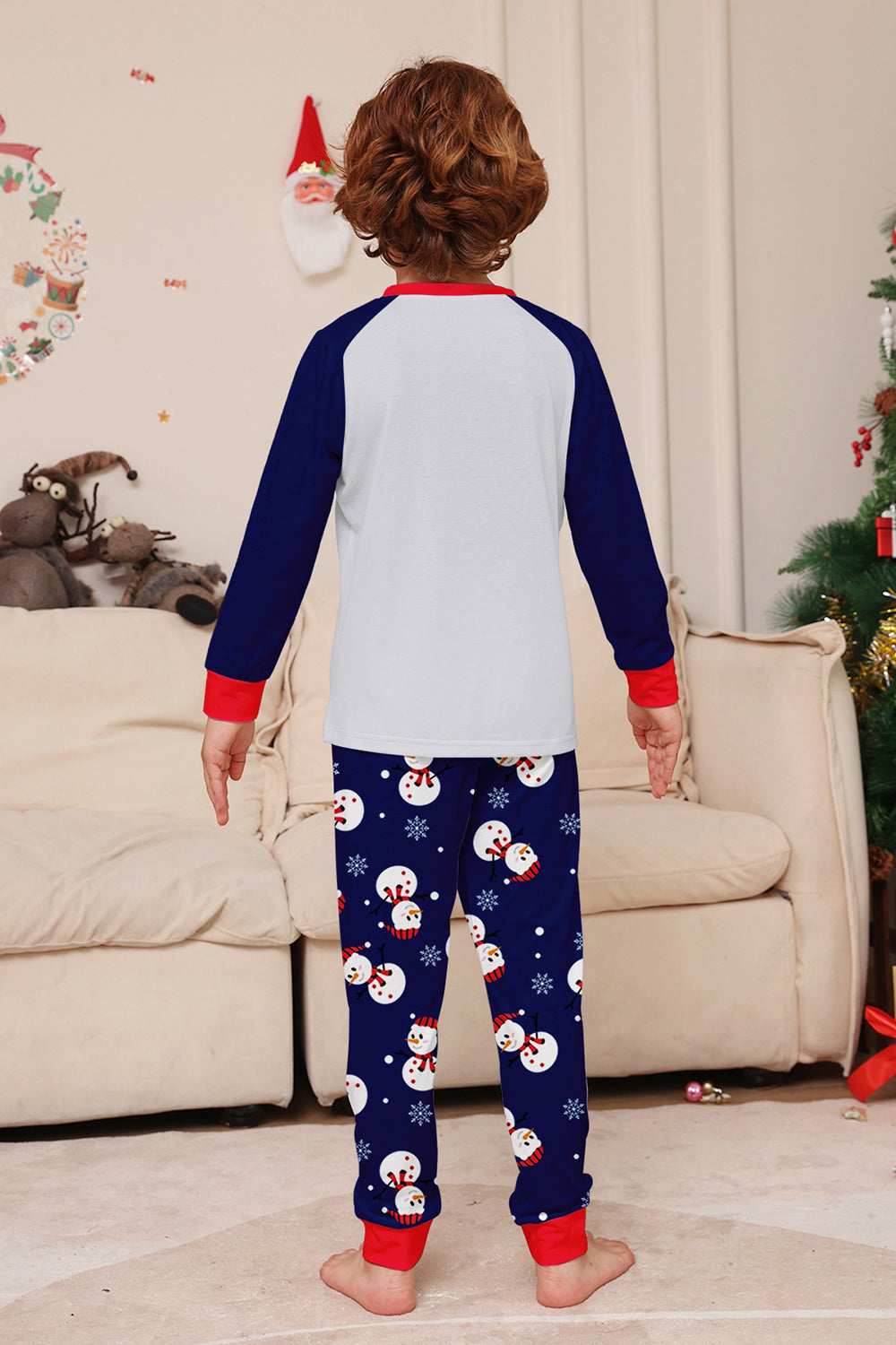 Grey Blue Snowman Print Christmas Family Matching Pajamas