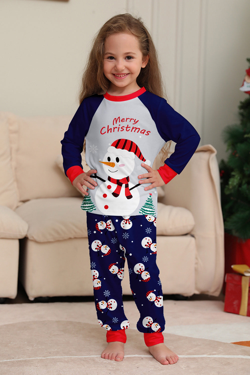 Grey Blue Snowman Print Christmas Family Matching Pajamas