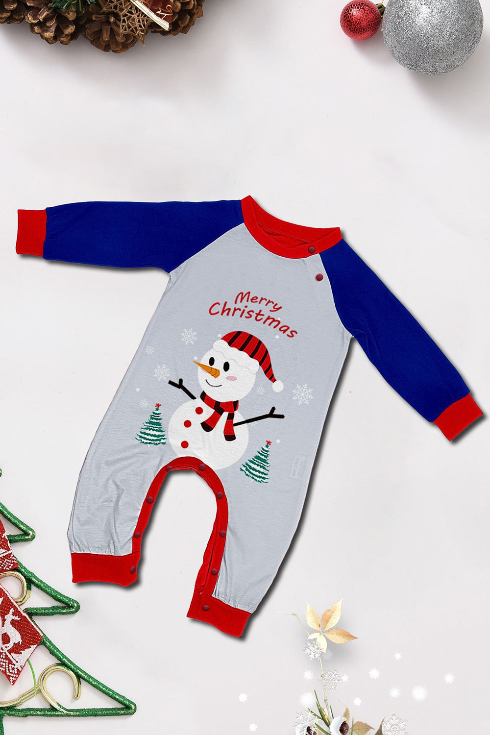 Grey Blue Snowman Print Christmas Family Matching Pajamas