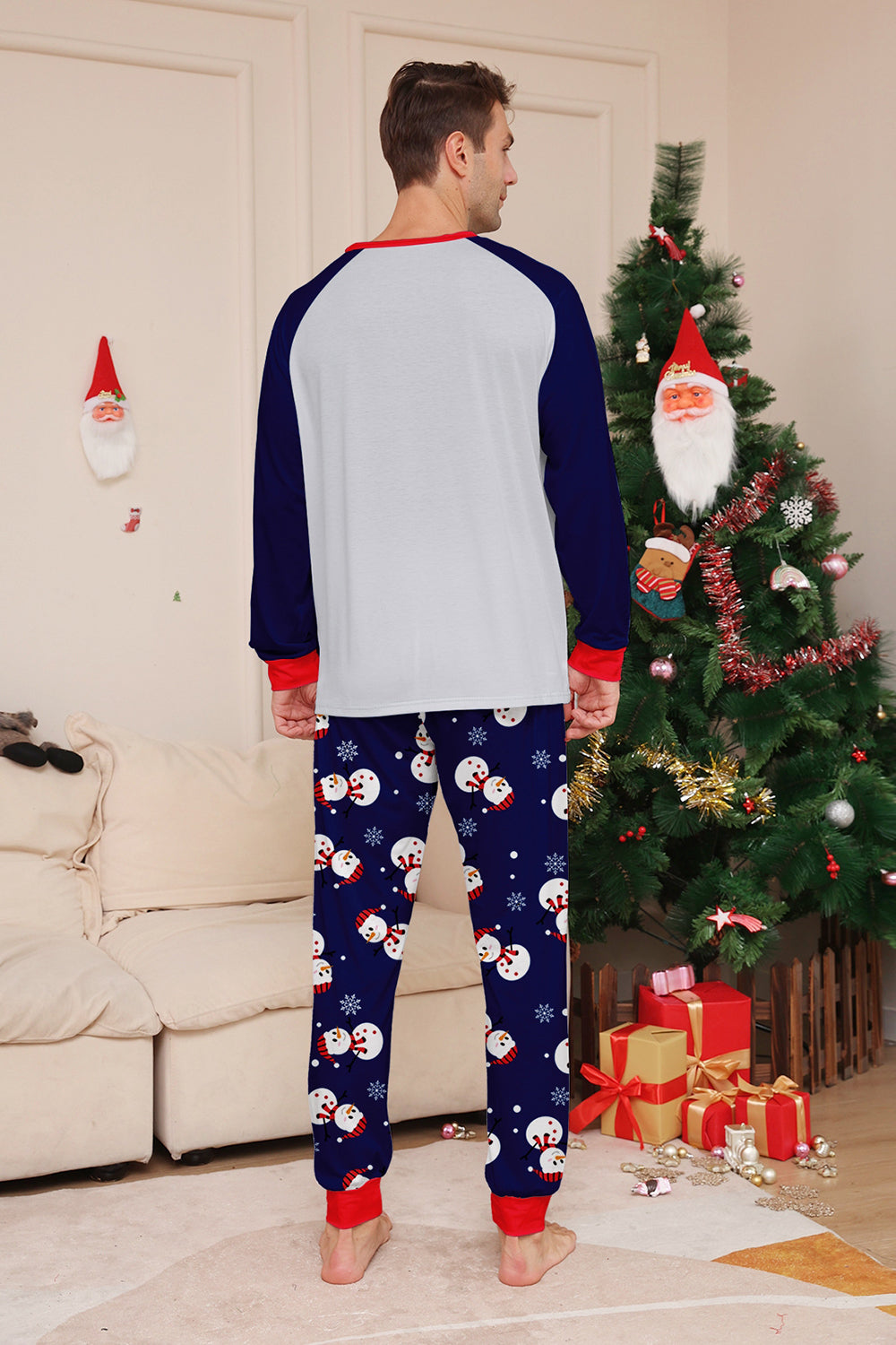 Grey Blue Snowman Print Christmas Family Matching Pajamas