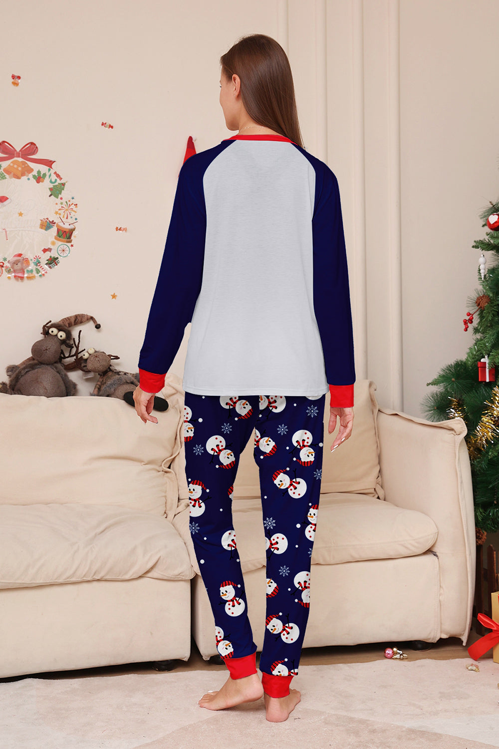 Grey Blue Snowman Print Christmas Family Matching Pajamas