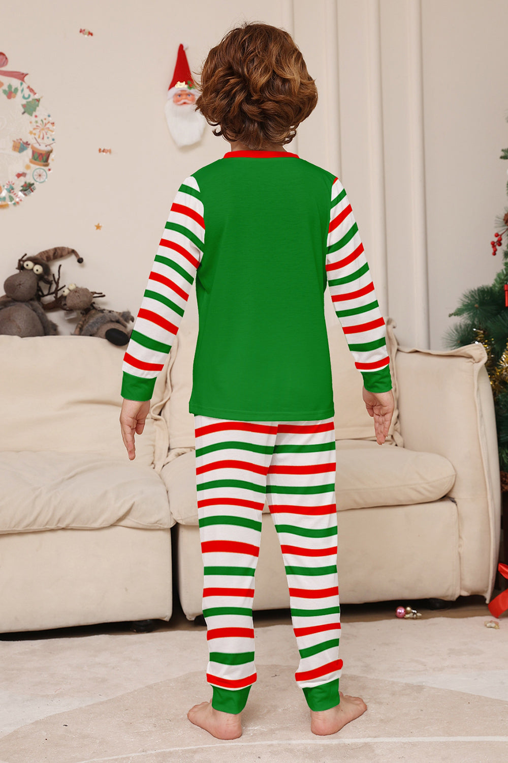 Green Horizontal Stripe Print Christmas Family Matching Pajama Set
