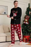 Black Red Reindeer Snowflake Print Christmas Family Matching Pajamas Set