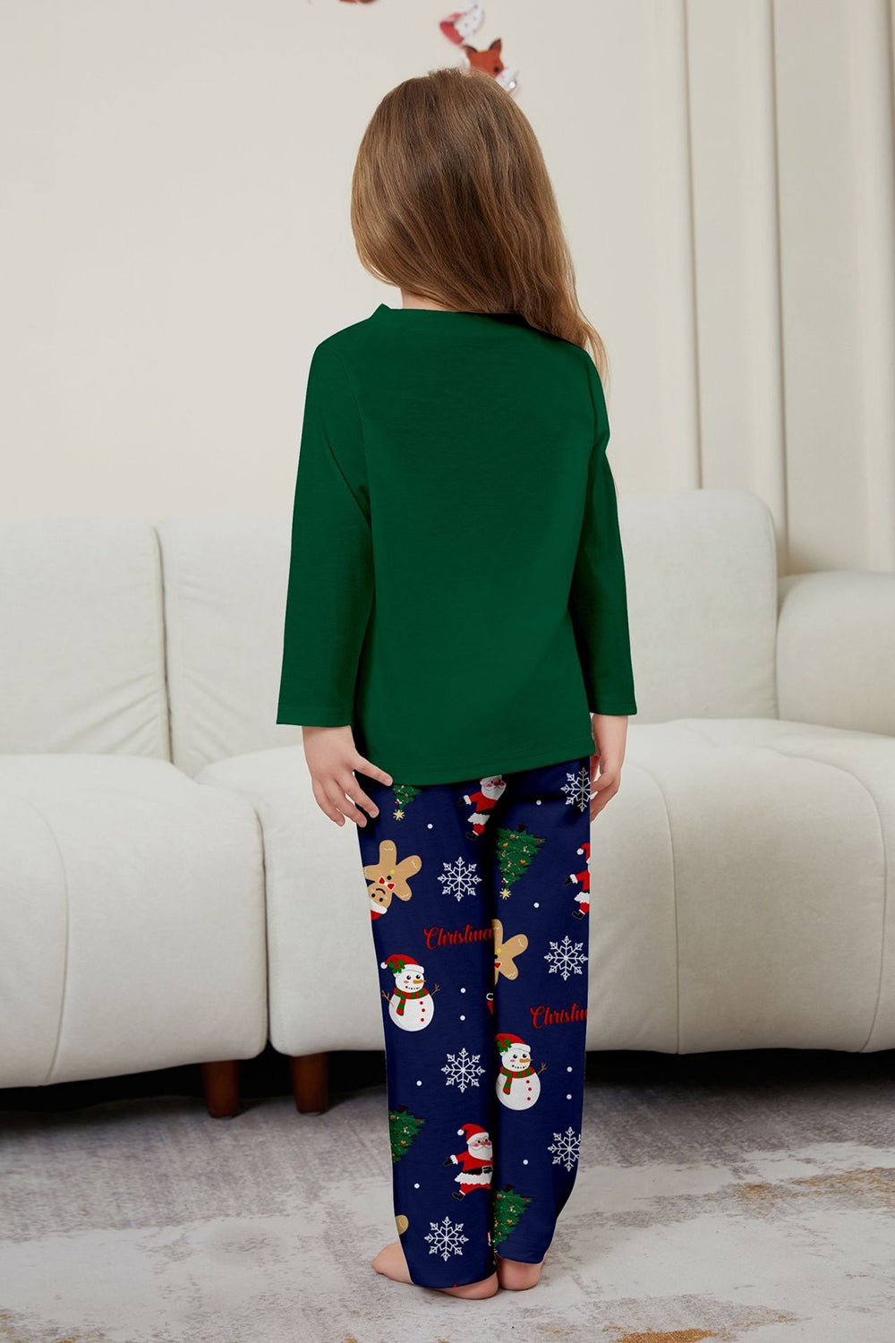 Green Blue Tree Print Long Sleeve Christmas Family Matching Pajamas