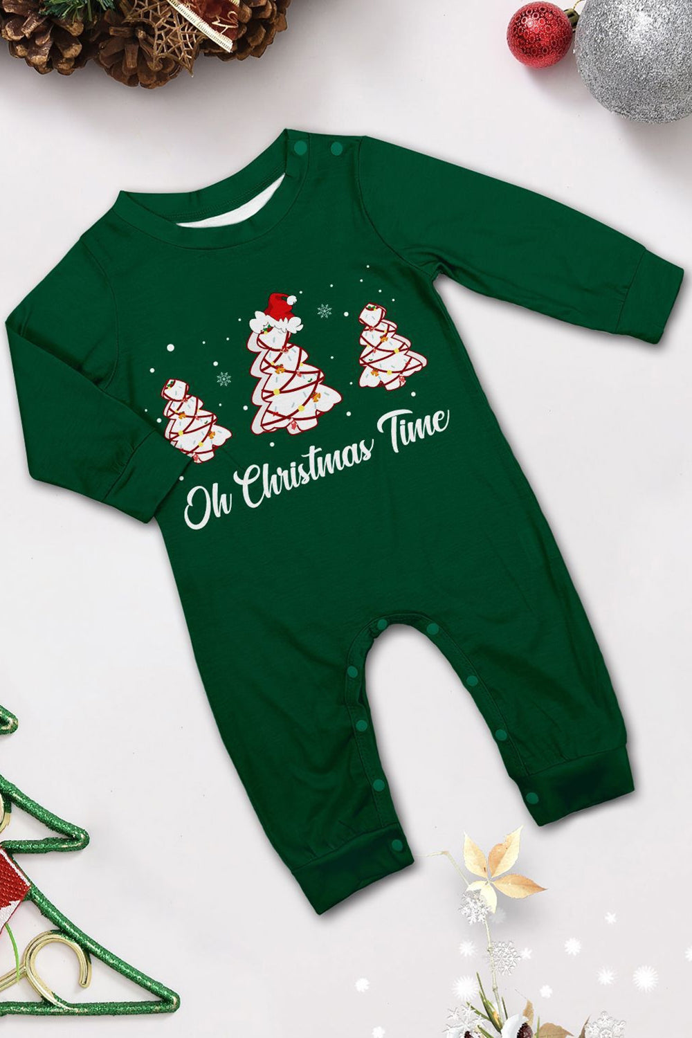 Green Blue Tree Print Long Sleeve Christmas Family Matching Pajamas