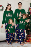 Green Blue Tree Print Long Sleeve Christmas Family Matching Pajamas