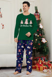 Green Blue Tree Print Long Sleeve Christmas Family Matching Pajamas
