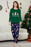 Green Blue Tree Print Long Sleeve Christmas Family Matching Pajamas