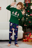 Green Blue Tree Print Long Sleeve Christmas Family Matching Pajamas