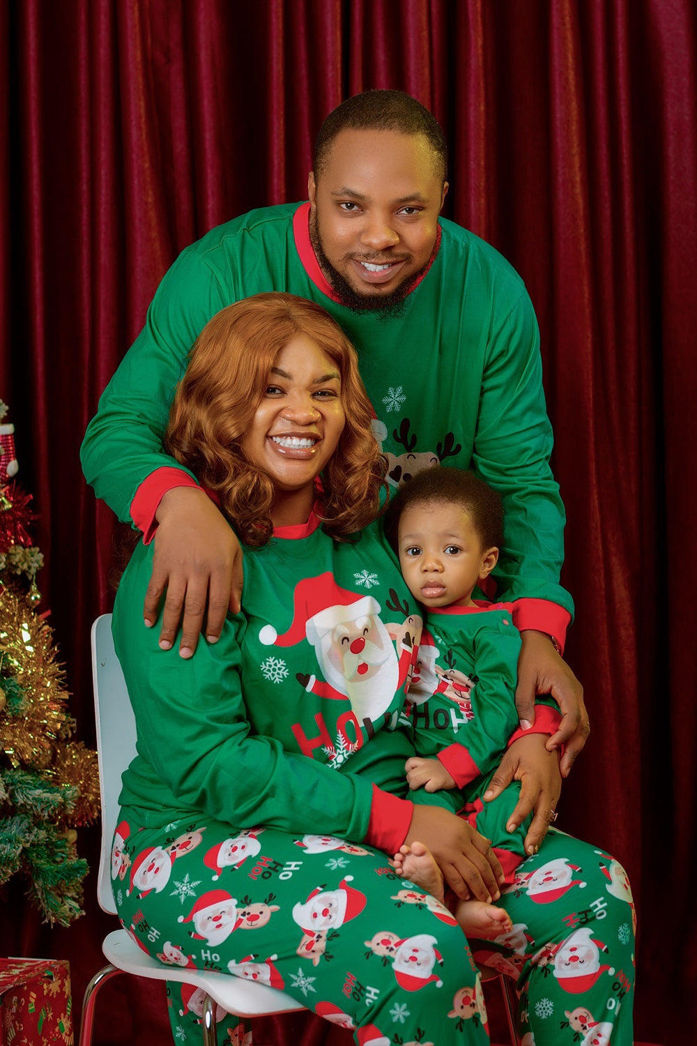 Dark Green Santa Claus Printed Christmas Family Matching Pajamas