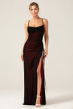 Sheath Spaghetti Straps Floor Length Black Red Bridesmaid Dress