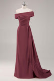 Champagne Sheath One Shoulder Pleated Long Formal Dress with Side Streamer