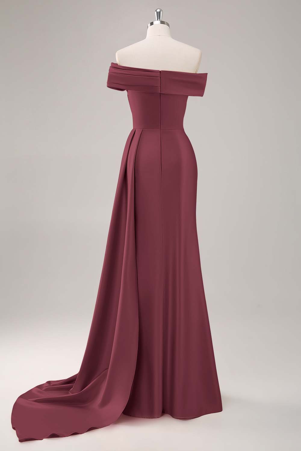 Champagne Sheath One Shoulder Pleated Long Formal Dress with Side Streamer