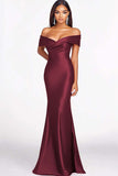 Red Mermaid Off The Shoulder Satin Formal Dress