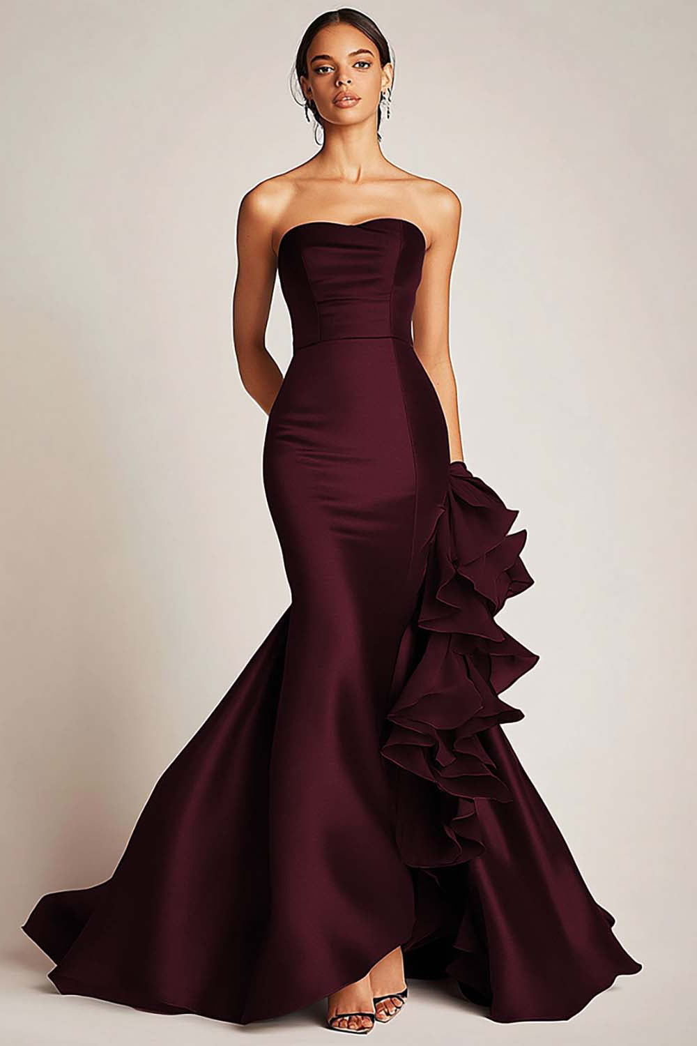 Strapless Black Mermaid Satin Formal Dress