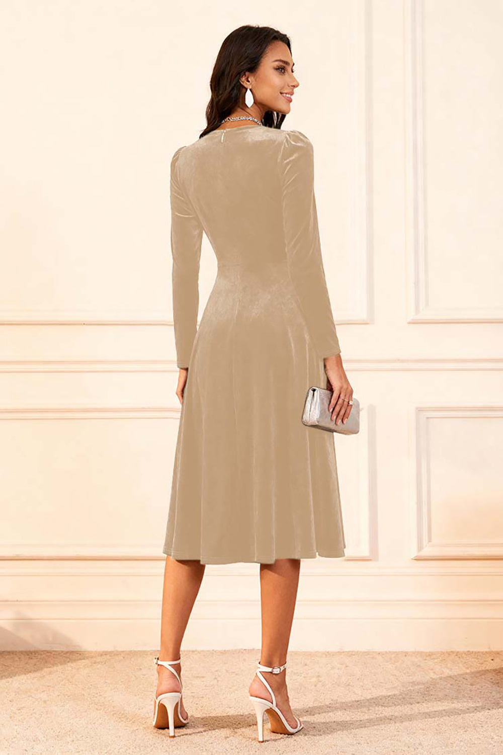 Dark Green A Line Velvet Long Sleeve Holiday Party Dress