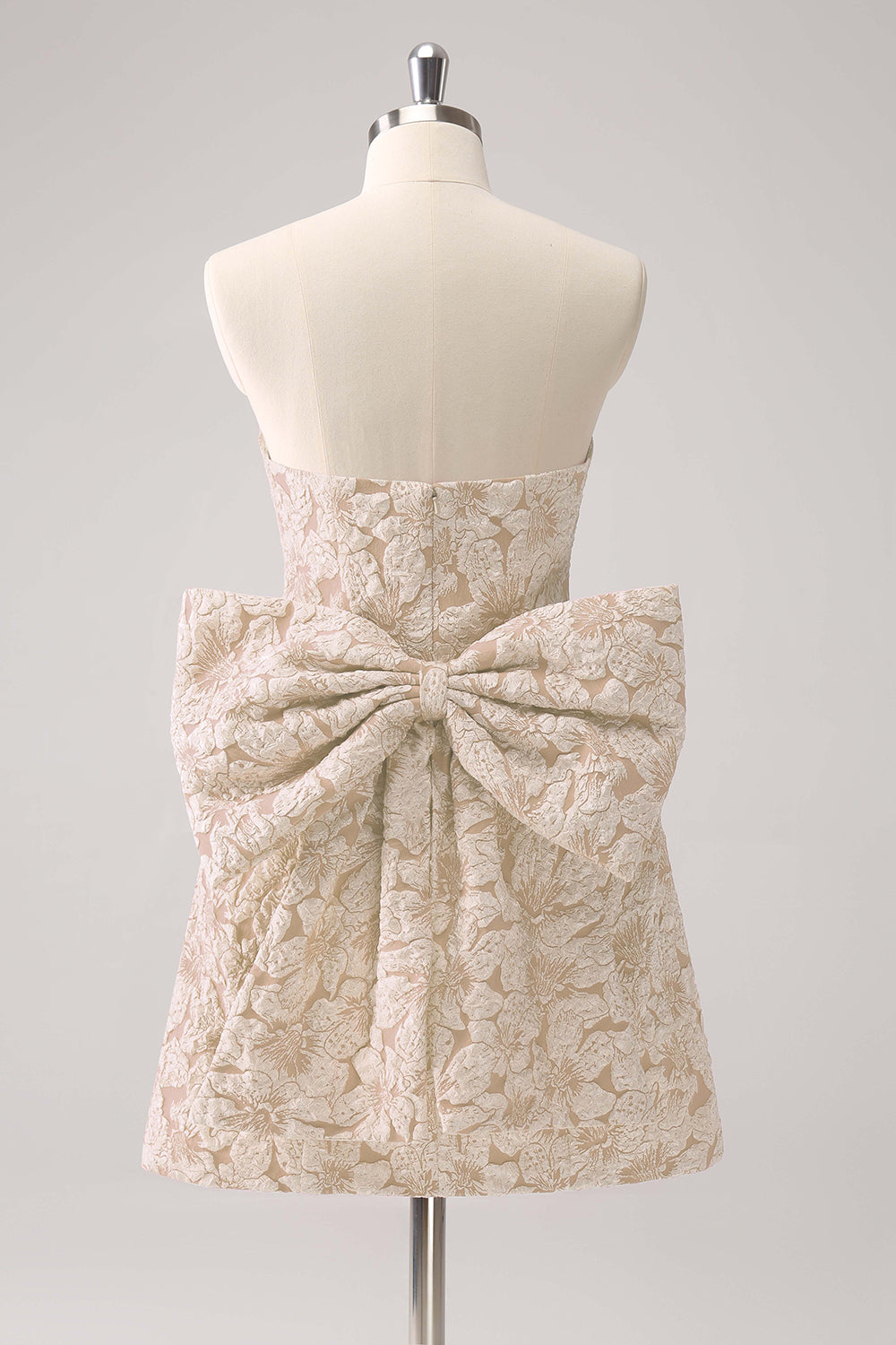 Dark Green A Line Strapless Floral Brocade Short Homecoming Dress with Back Giant Bow