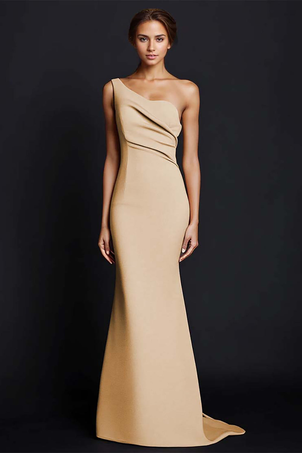 Khaki Mermaid One Shoulder Long Formal Dress