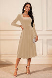 Dark Green A Line Velvet Long Sleeve Holiday Party Dress