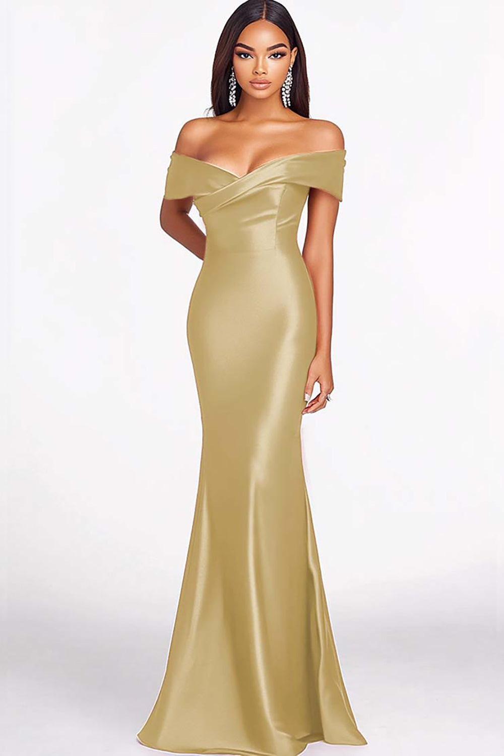 Red Mermaid Off The Shoulder Satin Formal Dress