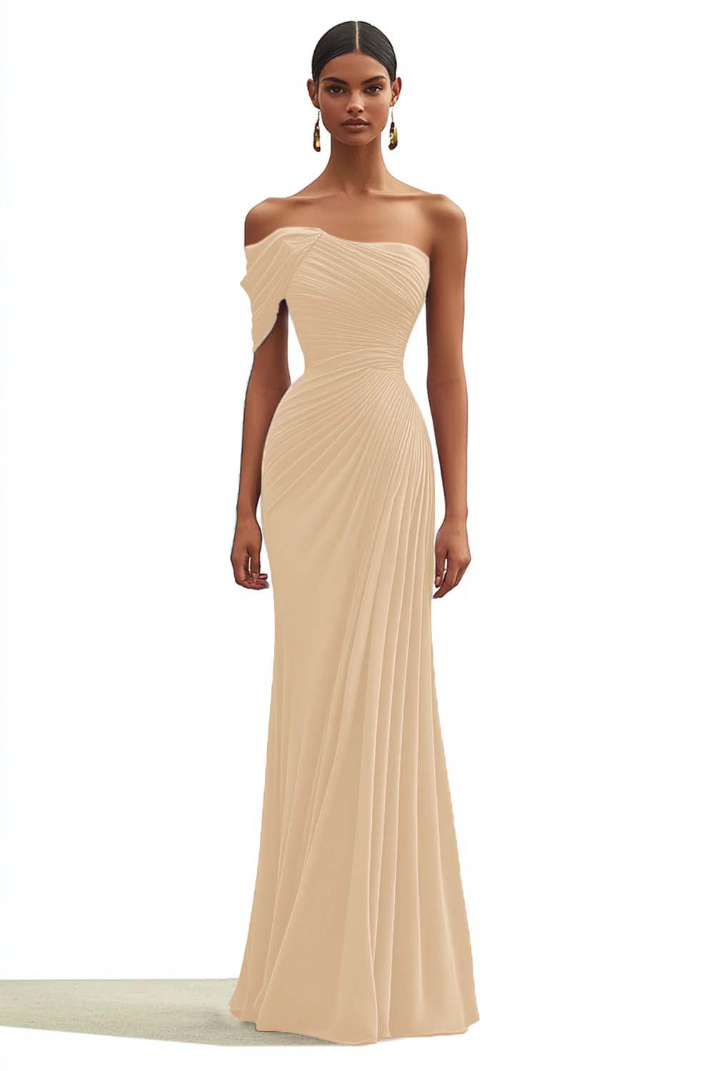 Mermaid Dark Green One Shoulder Pleated Long Formal Dress