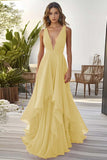 Orange Ruffled A Line Chiffon Wedding Guest Dress