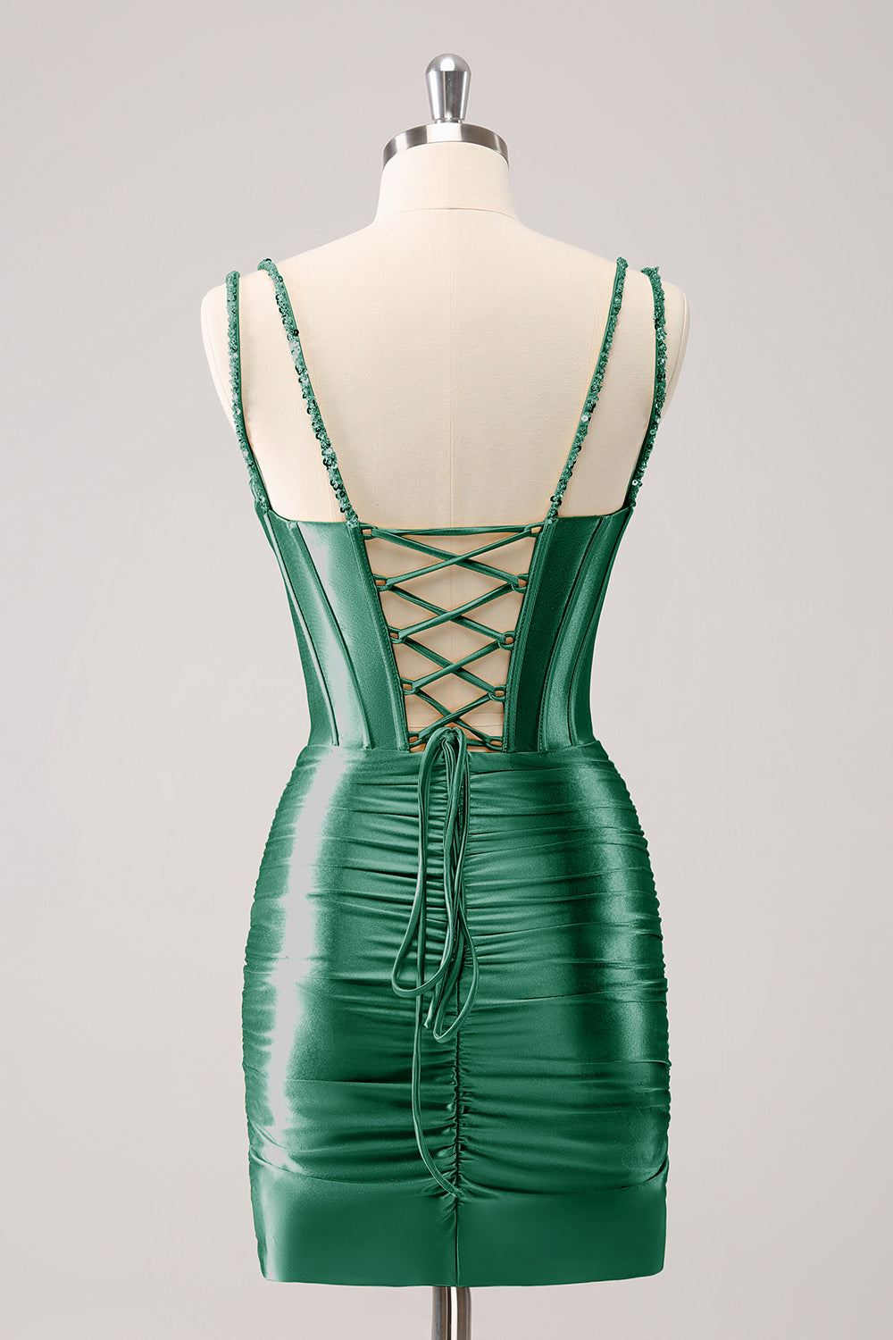 Golden Spaghetti Straps Bodycon Corset Homecoming Dress with Sequins