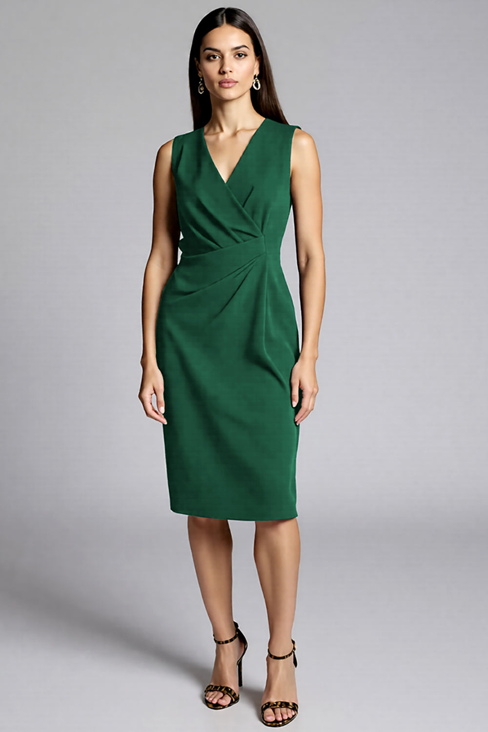 Navy Sheath Ruched Midi Work Dress