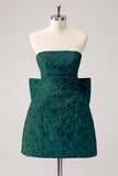 Dark Green A Line Strapless Floral Brocade Short Homecoming Dress with Back Giant Bow