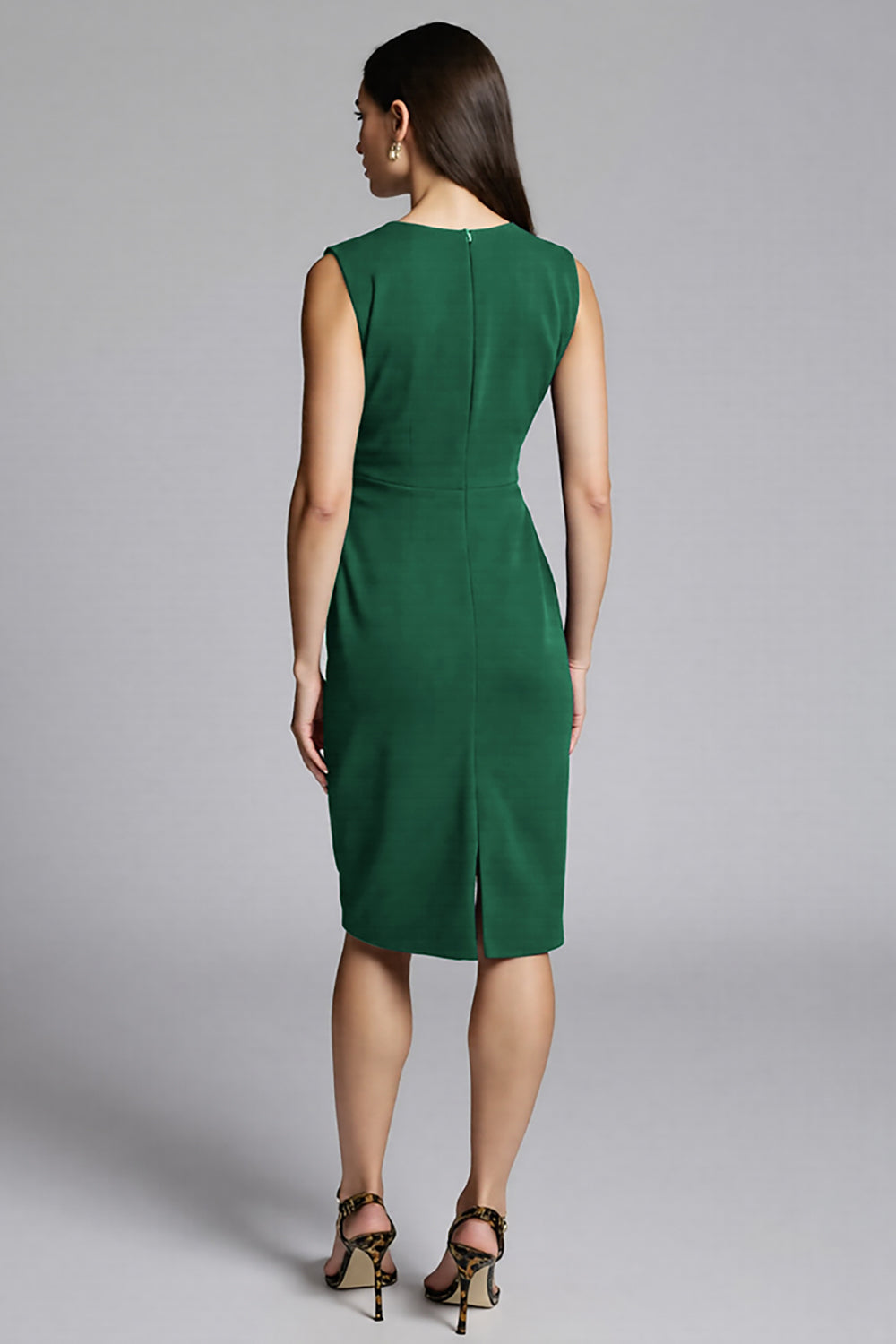 Navy Sheath Ruched Midi Work Dress