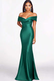 Red Mermaid Off The Shoulder Satin Formal Dress