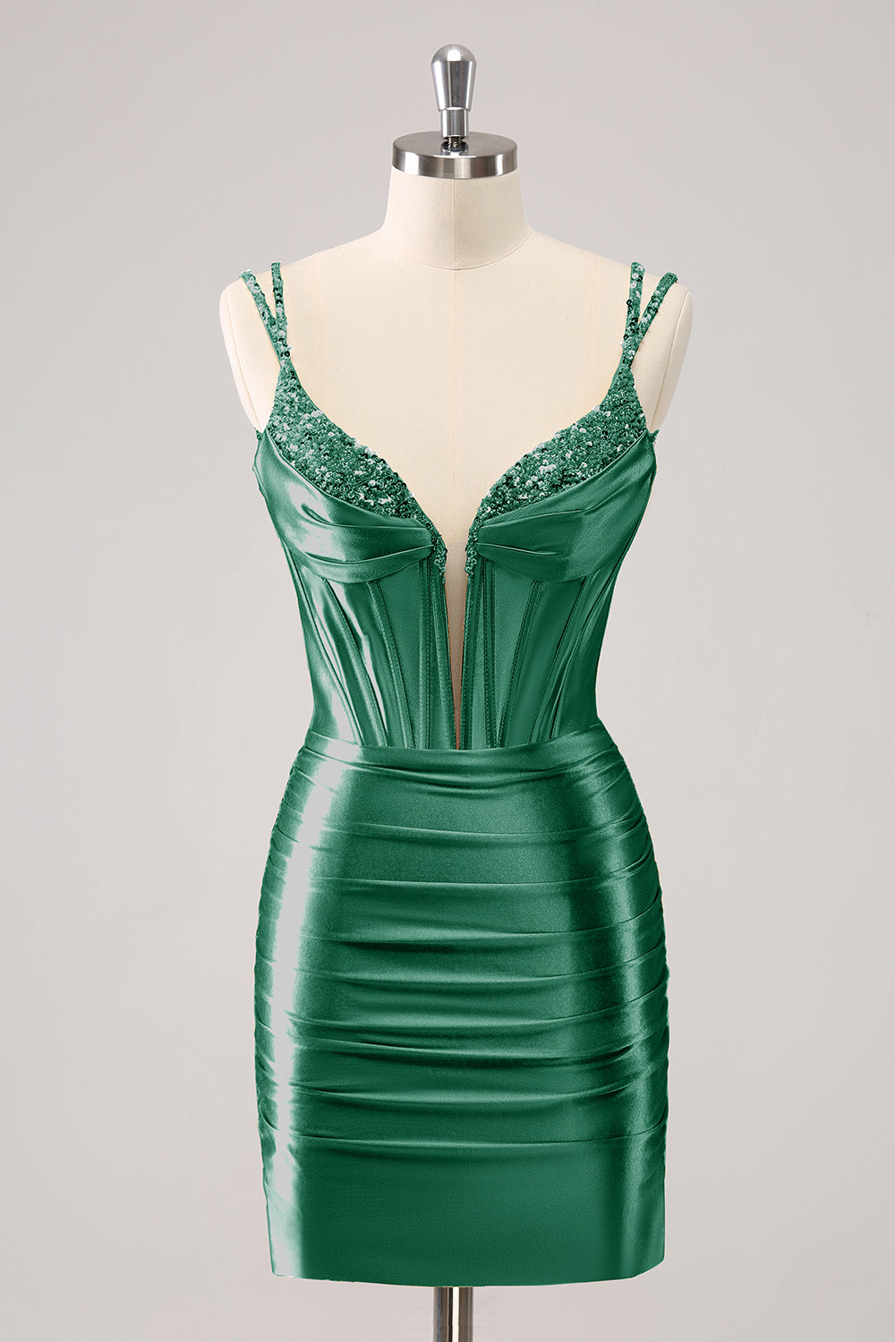 Golden Spaghetti Straps Bodycon Corset Homecoming Dress with Sequins