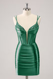 Golden Spaghetti Straps Bodycon Corset Homecoming Dress with Sequins