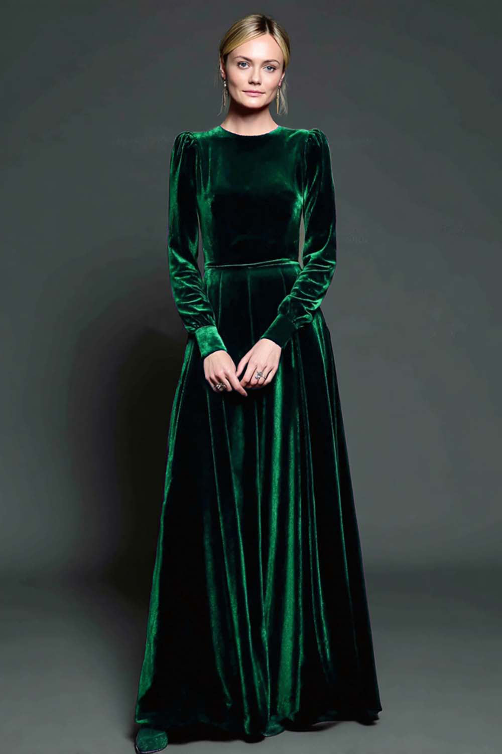 A Line Dark Purple Velvet Formal Dress with Long Sleeves